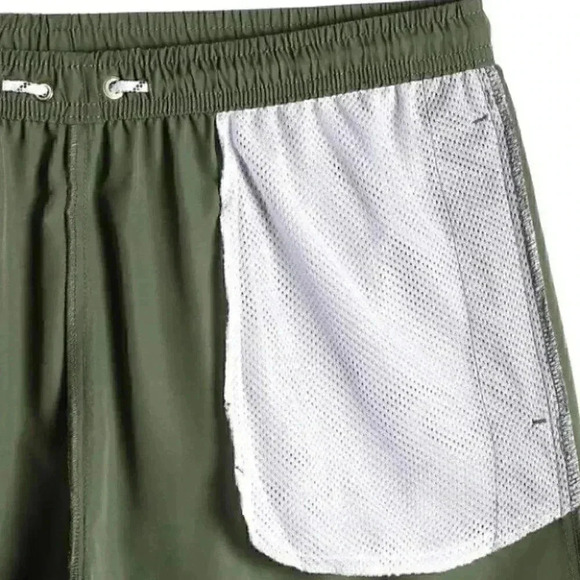 Army Green Vacation Style Men's Swim Trunks - Picture 4 of 4